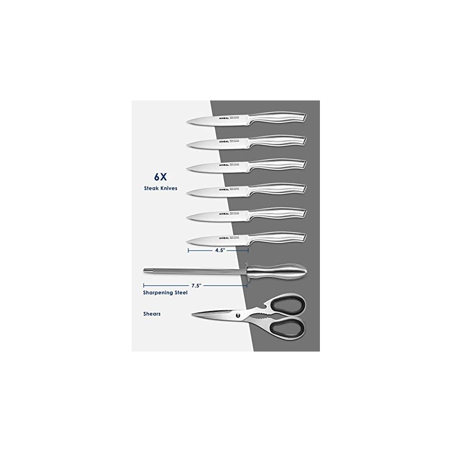 Aiheal-Knife-Set17-Pieces-Stainless-Steel-Kitchen-Knife-Set-with-Clear-Acrylic-Knife-Stand-Super-Sharp-knives-in-One-Piece-Design Knife Set, Aiheal 17PCS Kitchen Knife Set with Acrylic Knife Stand, No Rust and Super Sharp Knife Set Stainless Steel in One-Piece Design with Knife Sharpener for Kitchen, Include Steak Knives