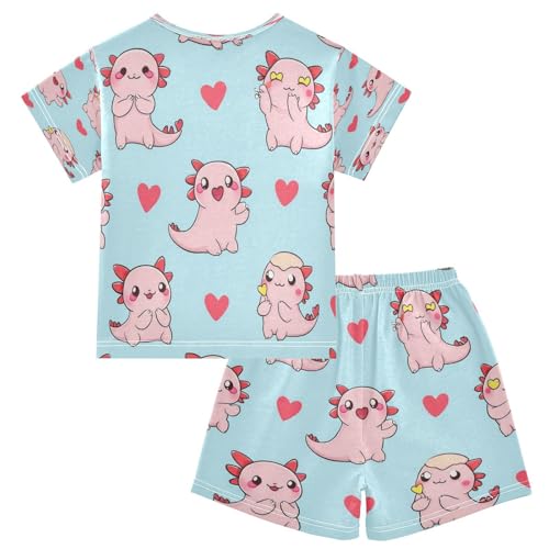 Pajama Sets Short Sleeve Cute Pink Dinosaur Pattern Soft Cotton Summer Sleepwear 2 Piece PJS Size 5-14T2