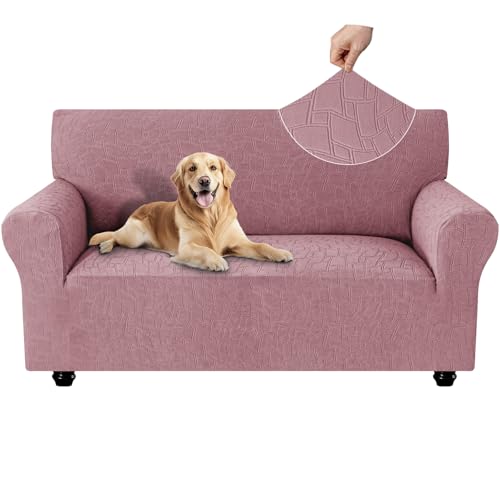 Ystyle Housse Canapé 2 Places, Housse Extensible Canapé Universelle, Protège Canapé Chat Antidérapante, Housses De Canapé avec Accoudoirs, Protection Canapé pour Salon Antitache, Rose