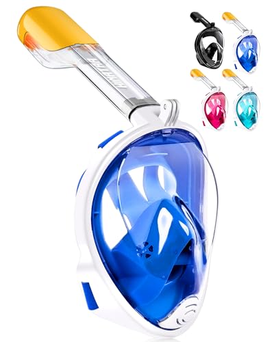 HINATAA Maschera da Snorkeling Integrale a 180°, Design per respirazione Libera, Anti-Appannamento e Anti-perdite, con Cinghie Regolabili per la Testa, per Adulti, Ragazzi e Bambini (L/XL, Blu)