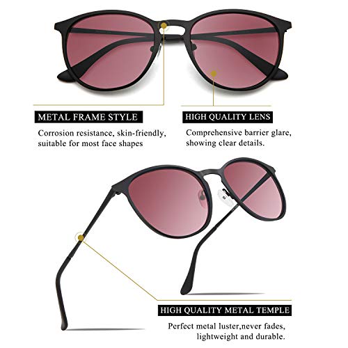 Classic Round Retro Sunglasses UV400 Circle Lens Metal Frame Men Women FW1006 (C6 Black Frame/Purple Red Lens)2