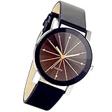 Lancardo Men'S Black Round Dial Clock Leather Strap Quartz Wrist Watch(Black)