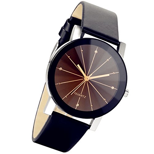 Lancardo Men's Black Round Dial Leather Strap Quartz Wrist Watch (Black)