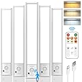 Under Cabinet Lights with Remote Control, USB Rechargeable Battery 180 Lumen Motion Sensor Indoor Light,5 Pack Wireless Under Counter Light,3 Color Dimmable Closet Lighting for Kitchen,Stairs,Wardrobe