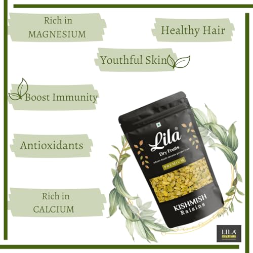 Image of LILA DRY FRUITS Golden Raisin 250 gms | Premium Seedless Green Kishmish | Nutritious Dried Grapes Rich in Iron & Vitamin B | Ideal for Snacking, Baking, Cooking | Perfect for Gifting