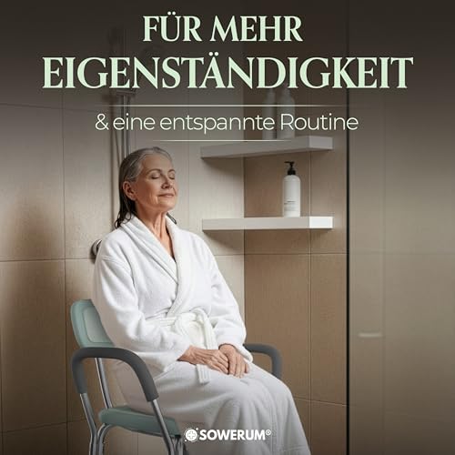 Duschstuhl für Senioren Duschhocker für Senioren mit Rückenlehne und Armlehne [mit ANTIRUTSCHMATTE] bis 150 kg Badhocker sicher extra rutschfest Hocker Duschsitz Stuhl mit Lehne Dusche modern