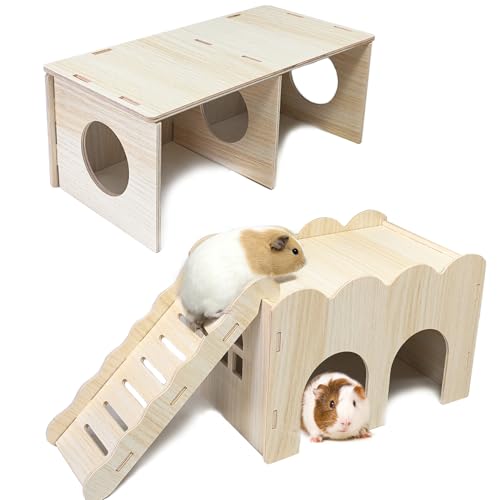 2 PCS Large Wooden Syrian Hamster Hideout Multi-Chamber Tunnel Set