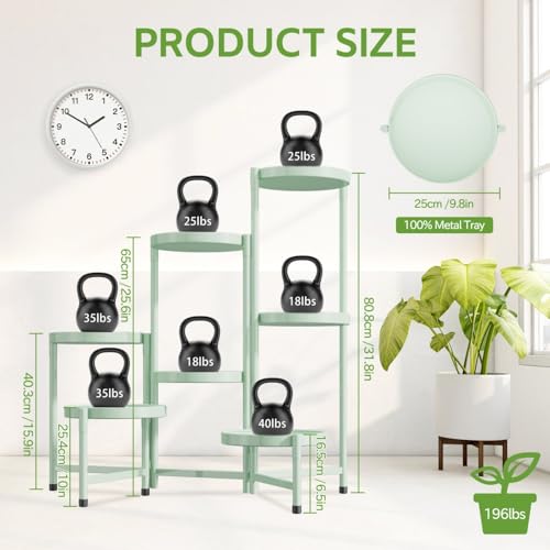 Image of iDavosic.ly 7 Tier Large Plant Stand Indoor, 10 Inch Wide Tall Corner Metal Plant Stands Outdoor for Multiple Plants, Folding Tiered Flower Display Holder Rack Shelf, Light Green
