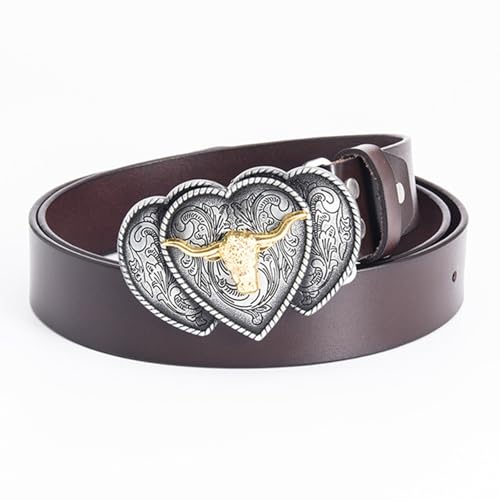 Men's Ratchet Click Belt - 1 3/8'' Wide Multicolour Leather With Engraved Hollow Horse Head Golden Buckle Trim To Fit2