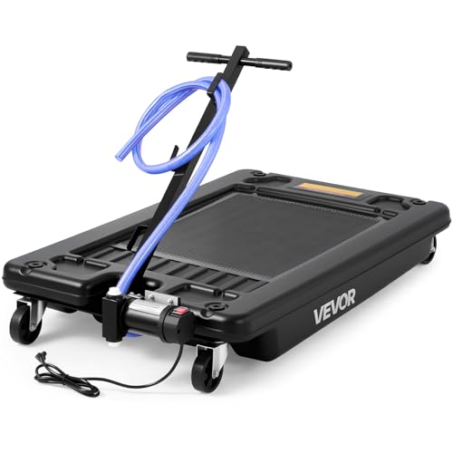 VEVOR Low Profile Oil Drain Pan 17 Gal Capacity Rolling Oil Drain Pan with 110V High-Flow Electric Pump 7.2 ft Hose & T Folding Handle Leak-proof & Corrosion-resistant Fit for Trucks ATVs Black