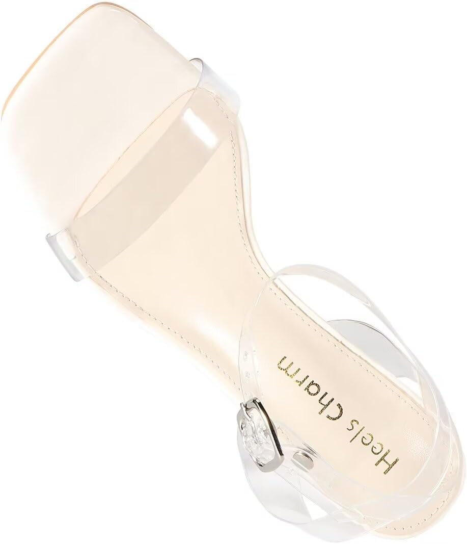 Heels Charm Women's Clear Chunky Block Heeled Sandals 3.74 Inches Open Toe Ankle Strap Block High Heel Sandal Dress Dancing Sandals Daily Work Party Shoes - Image 4