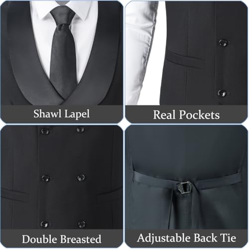 Mens 3 Piece Suit Shawl Lapel One Button Tuxedo Double Breasted Suit Slim Fit Formal Wedding Prom Suits4