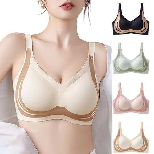 Tatumaie Lushfitting Comfort Powerful Push up Seamless Bra Powerful Anti-Sagging Super Gather Wireless Underwear Bra Beige