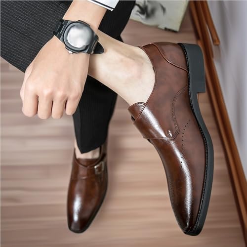 Dress Oxford for Men Slip On Square Toe PU Leather Burnished Toe Anti-Slip Non Slip Rubber Sole Height-Increasing Shoes2