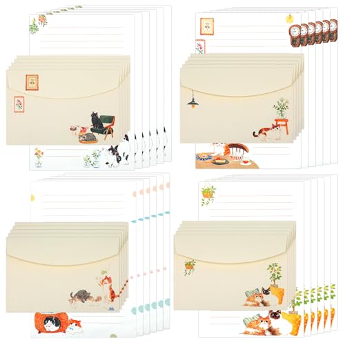 Gjinxi 36 Piece Vintage Cat Stationery Set with Envelopes, Cute