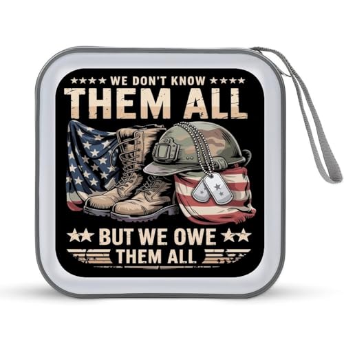 HTSAHKV Memorial Day We Dont Know Them All But We Owe Them All USA Flag CD Case for 40 Discs, 6.1" Portable CD/DVD Storage Holder with Zipper, Protective Sleeves for Home & Travel