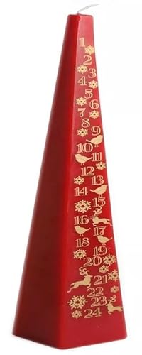 Advent Candle Calendar Count down to Christmas Day PYRAMID-20 cm- Cream (Red)