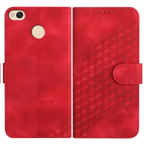 JayModCase Funda para Xiaomi Redmi 4X, Flip Leather con Tarjetas y Cartera Soporte Plegable Cáscara de TPU Cierre magnético para Redmi 4X (Rojo)