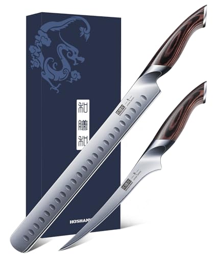 HOSHANHO BBQ Schinkenmesserset, Tranchiermesser und Ausbeinmesser zum Fleischschneiden, Professionelles Ultrascharfes Metzger Fleischmesser aus...