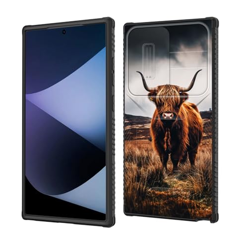 wiaekosef for Galaxy S26 Ultra Case Built in Slide Camera Lens Cover,Heavy Duty Shockproof Protection Dual Layer Case for Samsung Galaxy S26 Ultra 6.9" 2026,Brown Highland Cow