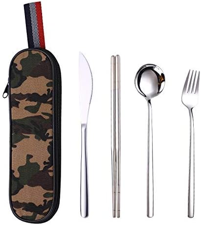 Teaspoons 5Pcs Stainless Steel Portable Tableware Set, Straw Knife Fork Spoon