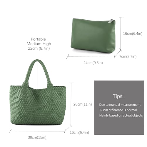Image of Woven Tote Bag for Women Retro Handwoven Shoulder Travel Handbag Large Capacity Hobo Vegan Leather Bags with Purse