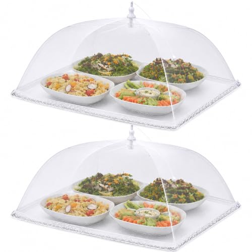Simply Genius Food Tents for Outdoor Serving - 2-Pack Extra Large 39 in x 24 in, White - Mesh Cover & Foldable Nets for Outdoor Entertaining & Party Supplies, Picnic & Backyard Essentials