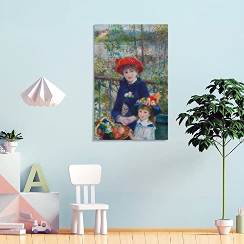 Pierre Auguste Renoir Wall Art, Two Sisters On The Terrace By Pierre Auguste Renoir Giclee Prints Canvas Wall Art Poster, 12X15 Inch Framed Ready To Hang, Pierre Auguste Renoir Impressionist Style Wall Art For Living Room Bedroom Bathroom Wall Decor #TOP3