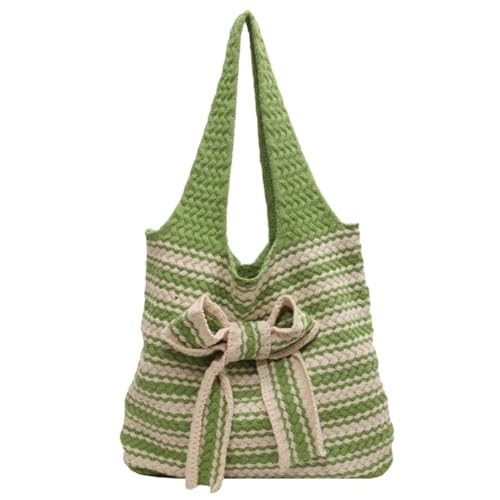 UKETO Bolso de hombro estético para mujer, color contraste, gran capacidad, tejido a rayas, bolsa de playa para verano (verde), Green, 350.00x320.00x60.00mm/13.78x12.6x2.36inch