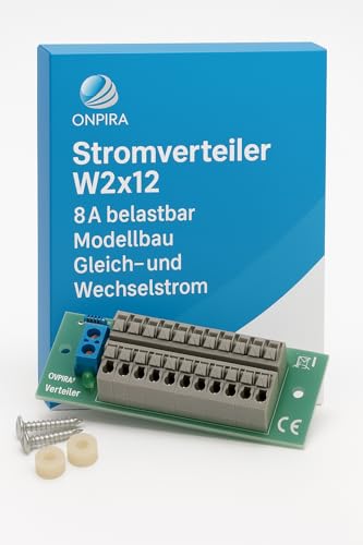 Onpira® Stromverteiler W 2x12 mit Schnellanschlussklemmen inkl. Montagematerial – Elektrik Verteilerblock für KFZ, Auto, Boot, Wohnmobil, Modellbau, 12V/24V Stromverteilerbox, Anschlussklemmen