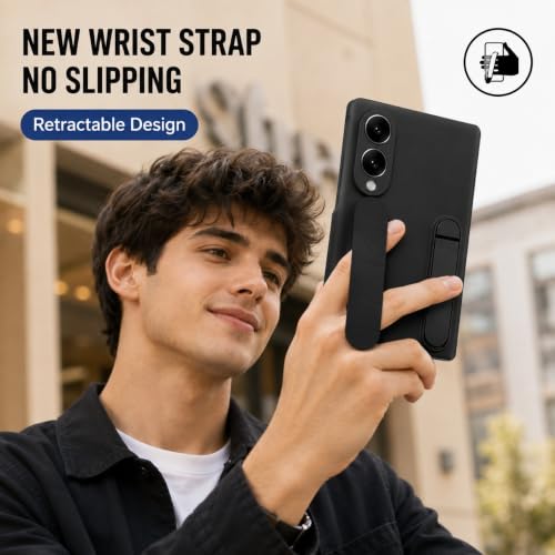 Image of amazon basics 360 Full Protection Case for Samsung Galaxy Z Fold 8 - Built-in Screen Protector, Hinge Guard, Silicon Grip Strap & Kickstand - Matte Black