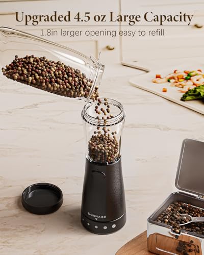Electric Salt and Pepper Grinder Set with 4.5oz Large Capacity, Stainless Steel Rechargeable Salt and Pepper Grinder with 1.8" Wide Mouth, Storage Base,Adjustable Coarseness, and One-Hand Operation — view 5