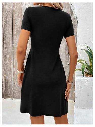 SOLY HUX Women's Twist Front V Neck Short Sleeve Dress A Line Casual Short Dresses2