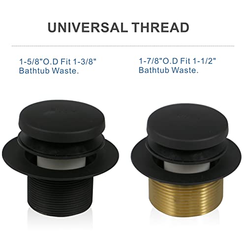 Black Tub Drain Tip-Toe Tub Trim Set Conversion Kit Assembly, Hidrop Bathtub Drain Replacement Trim Kit With 2-Hole Overflow Faceplate And Universal Fine/Coarse Thread, Matte Black #TOP3