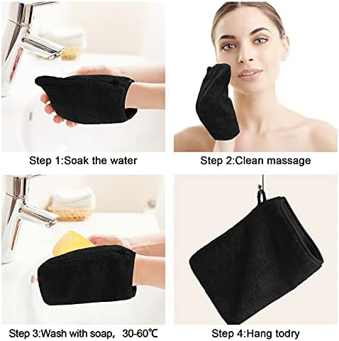 PHOGARY Pack of 10 Microfibre Body Wash Mitts Set, Flannels Soft Face Mitts, Bath SPA Cloth, Reusable Makeup Remover Mitt Gloves, 15x21 cm, Black and Grey