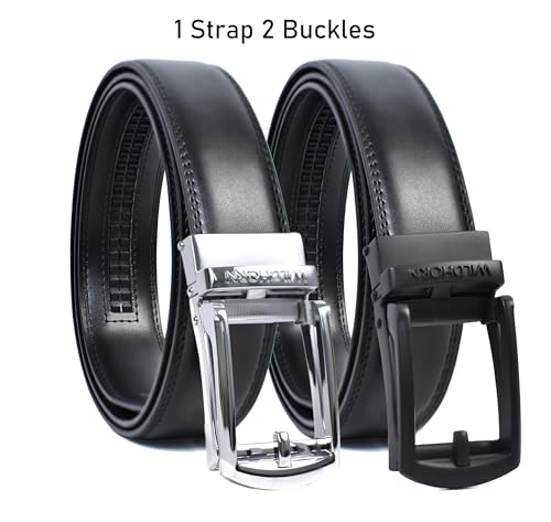 Image of WildHorn Men's Leather Belt Gift Set | Genuine Leather belt Strap with 2 Interchangeable Buckles | Formal & Casual Wear Adjustable Belt | Automatic lock leather belt for men