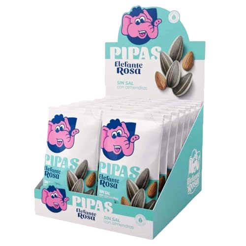Pipas de Girasol SIN Sal con Almendras Pack 14 Bolsas de 120g Elefante Rosa | Snack Saludable y Natural Rico en Magnesio | Formato Individual para Llevar | Ideal para Dietas y Deporte