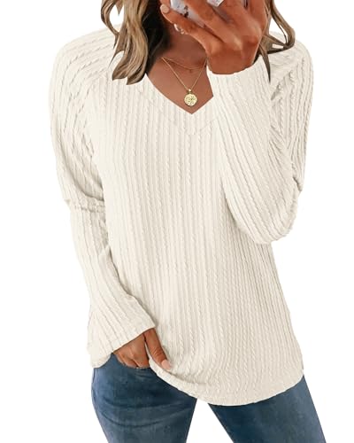 AUSELILY Womens Long Sleeve Shirts Casual V Neck Lightweight Pullover Tops 2025 New