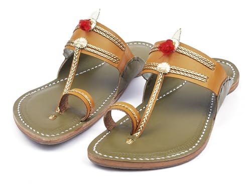 Image of KORAKARI Mens Handmade Kolhapuri Chappal Smooth and Comfortable, Stylish Durable Anti Slip Design Flip Flops Slippers Genuine Leather Traditional Indian Footwear.