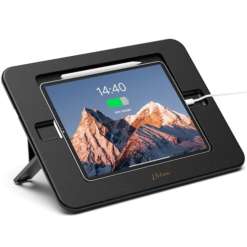 ELETIUO Bamboo Tablet Drawing Stand Holder-Portable&Multi-Angle Adjustable Tablet Stands Riser with Pencil Wireless Charging Compatible with 12.9/13 inch iPad Pro iPad Air/Mini(9.7-13) Black