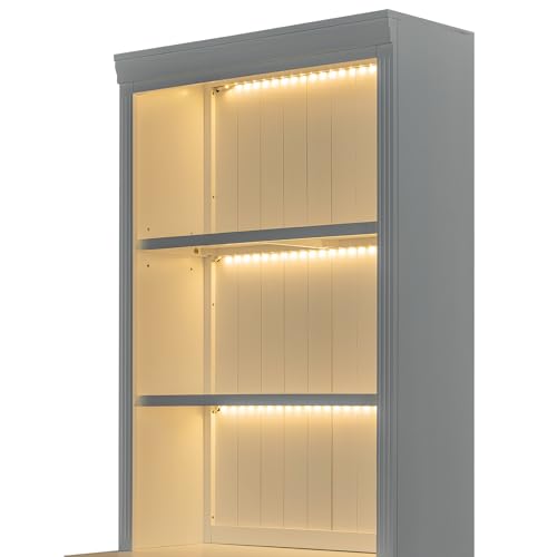 Image of 83.4 inch Tall Bookshelf with 3 Pieces LED Lighting, Modern Bookcase with 2 Doors and 1 Drawer,Storage Bookcase with Open Shelves for Living Room,Home Office,White