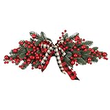 Ochine Artificial Christmas Swag Decoration Greenery Christmas Swag Winter Pine Needles Decoration Swag Xmas Mailbox Swag with Ribbon Bow and Red Berries for Christmas Decorations Holiday Home Decor