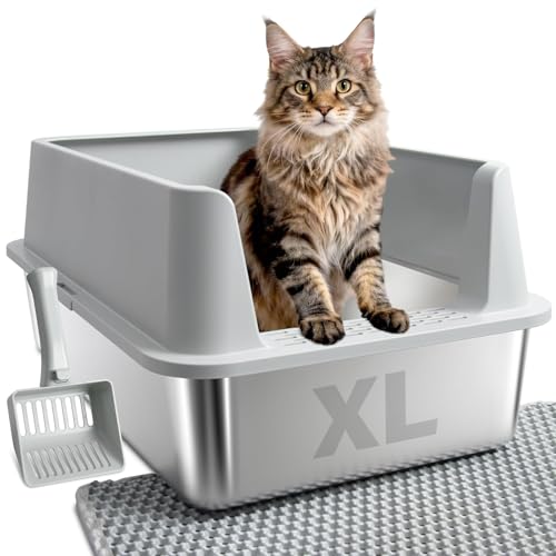 Stainless Steel Litter Box, XL Metal Cat Litter Box with Lid, Extra Large Cat Litter Boxes for Big...