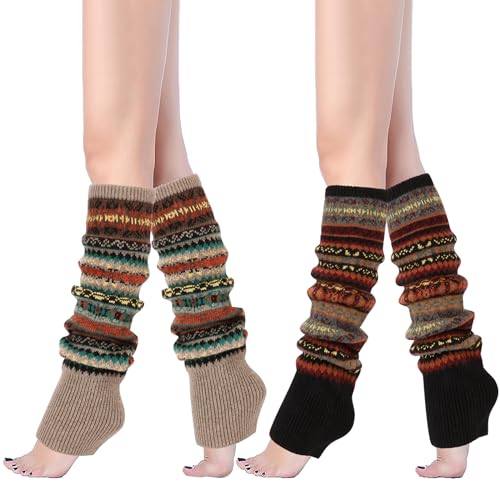 XEPST 2 Pairs Leg Warmers Winter Warm Boot Cuffs for Women, Bohemian Style Crochet Knitted Boot Topper Socks Leg Cuffs Winter Gift for Girls