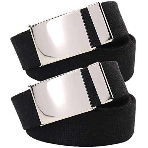 Belts Men Women Cotton Canvas Military Tactical Quick Release Plus Size Belt with Alloy Buckle, 2 Pack