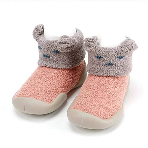 Howell Baby Boys Girls Sock Shoes Winter Plush Fuzzy Cartoon Booties Anti-Slip Soft Rubber Sole First Walking Shoes, Light Orange 8 Toddler #TOP4