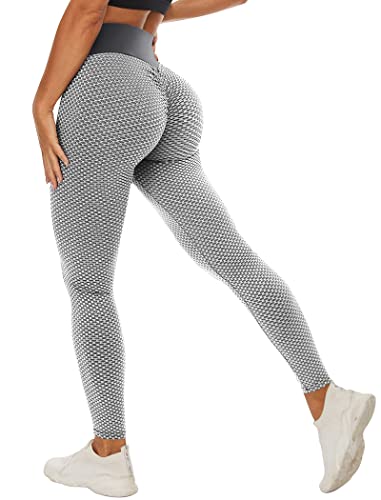 TAYOEA Leggings de yoga para mujer, cintura alta, opacos, elásticos, con textura suave en el vientre, para correr, #1 Gris, L Cover