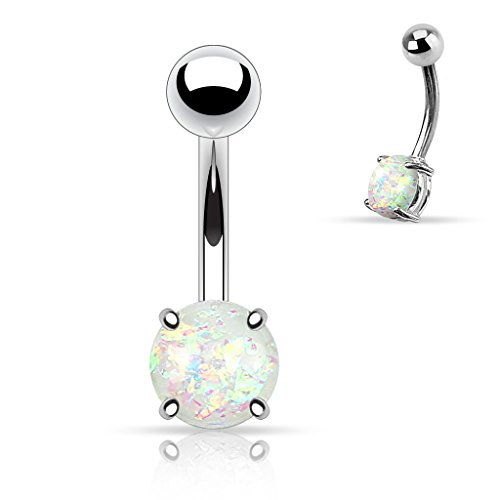 Fifth Cue 14G Opal Glitter Prong Set 316L Surgical Steel Belly Button Rings (Whitish) #TOP2