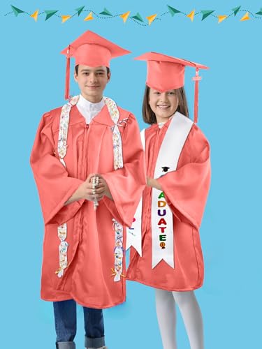 Image of Unisex Kids Kindergarten Graduation Gown Cap Tassel Stole Preschool Graduation Gown Robes Certificate for Boy Girl