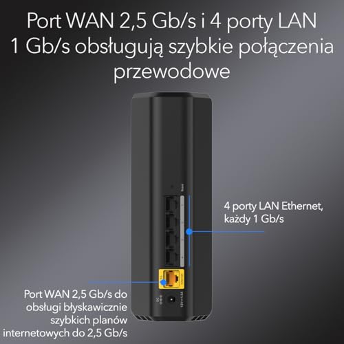 NETGEAR Nighthawk Dwuzakresowy router WiFi 7 (RS100) — funkcje zabezpieczeń, szybkość bezprzewodowa BE3600 (do 3.6 Gb/s) — do 135 m2, 50 urządzeń — port internetowy 2.5 Gb/s.